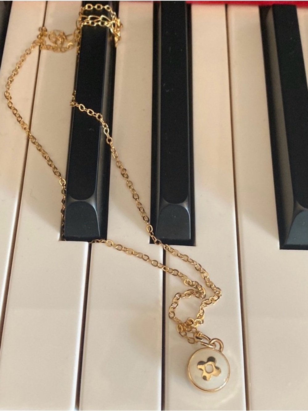 Gold-Tone Necklace with White Enamel Round Pendant
